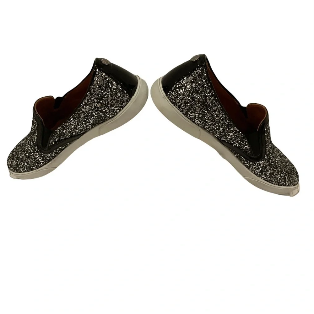 Jimmy Choo Demi Coarse Glitter Slip-Ons Sneakers Black and Silver - Picture 2 of 15